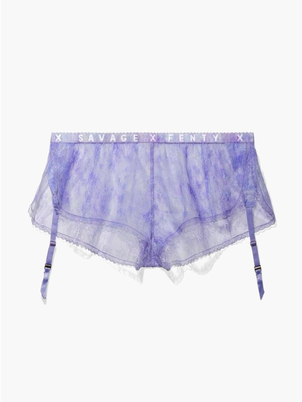 Savage Fenty Watercolor Tie Dye Lace Short With Garter Sz 3X Purple Rain NWT - Picture 5 of 5